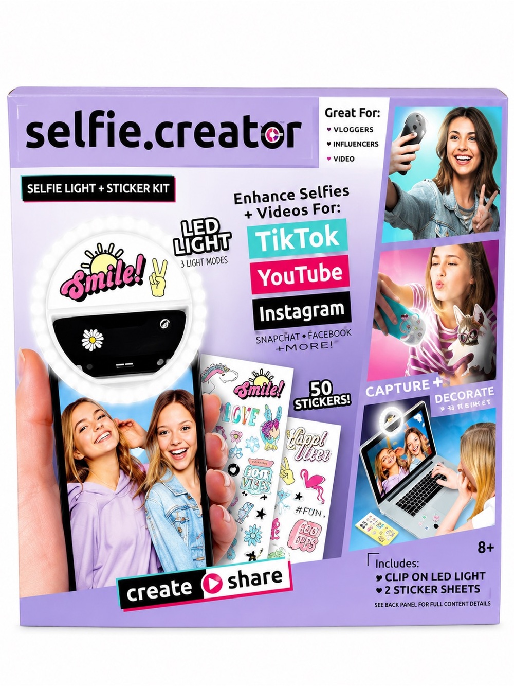 Selfie Creator: Selfie LED Light + Sticker Kit for TikTok, YouTube & Instagram